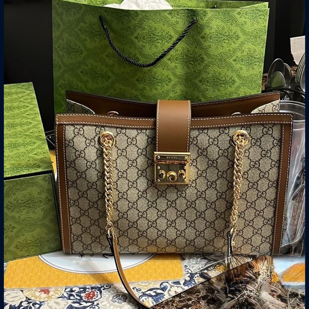 Original Gucci Brown and Gold Shoulder Bag with GG Monogram